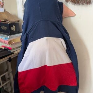 Navy Blue Hoodie with Red and White Design